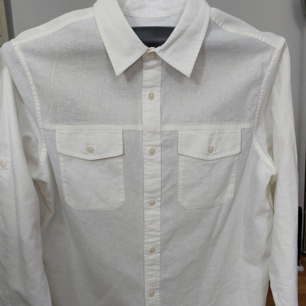 Michael Kors Men's White Linen Cotton Button Down Shirt
